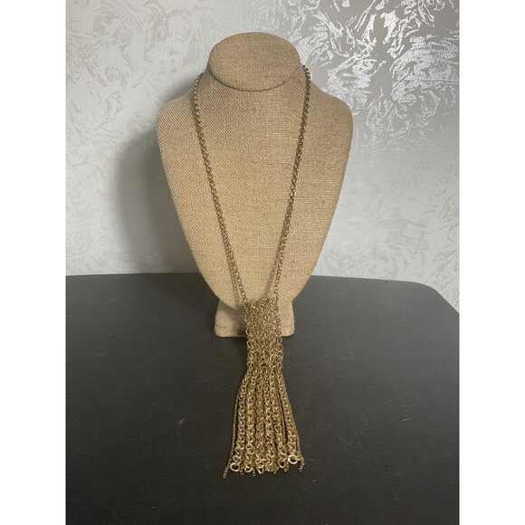 Gold Tone Necklace With Tassel Pendant Adjustable Length Fashion Jewelry - Picture 1 of 3